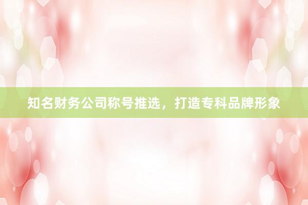知名财务公司称号推选，打造专科品牌形象